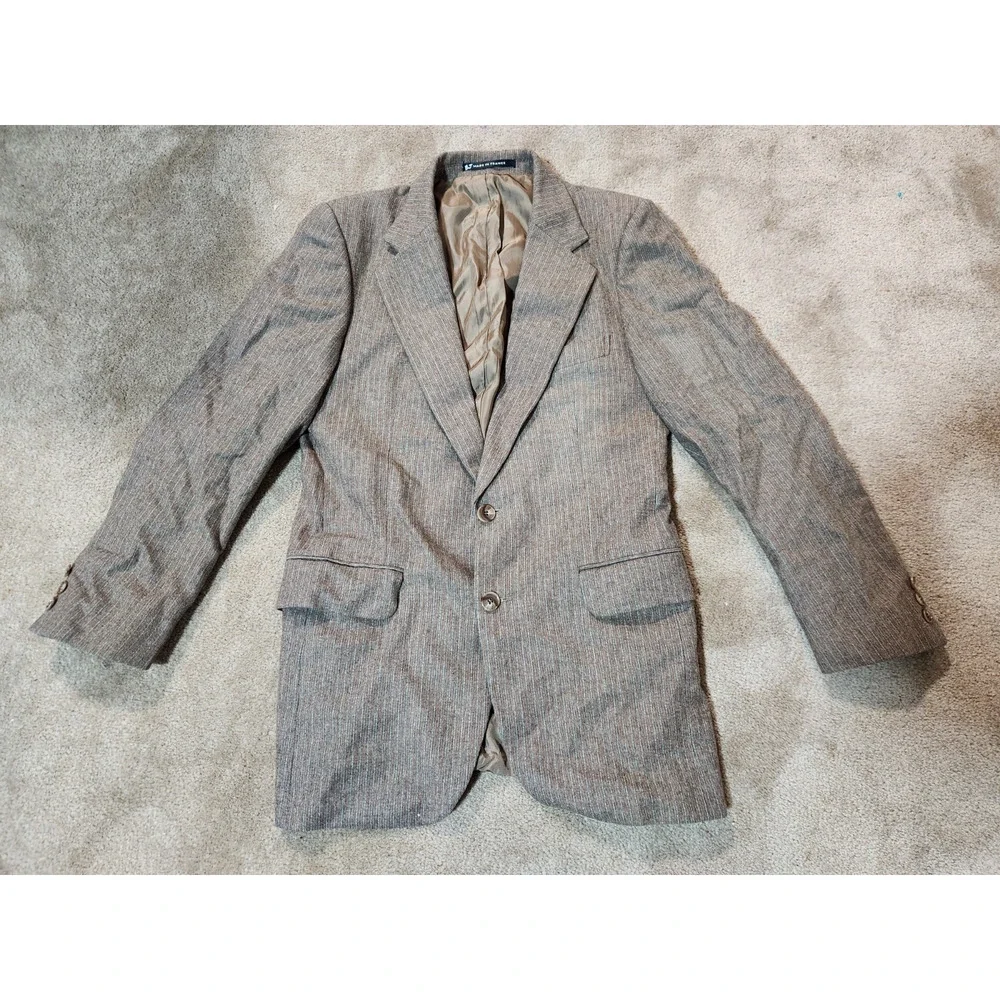 Vintage YSL Blazer 38s Brown Pinstripe Wool Mens Double Vented Sport Coat
